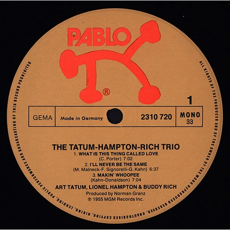 Art Tatum With Lionel Hampton, Buddy Rich - The Tatum / Hampton / Rich Trio