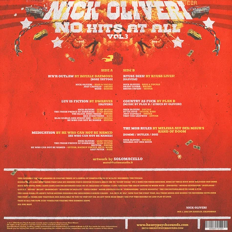 Nick Oliveri - N.O. Hits At All Volume 3 Black Vinyl Edition