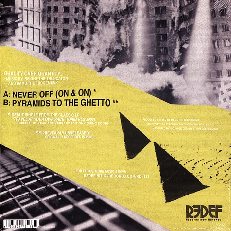 Y Society (Insight & Damu The Fudgemunk) - Never Off (On & On) / Pyramids To The Ghetto