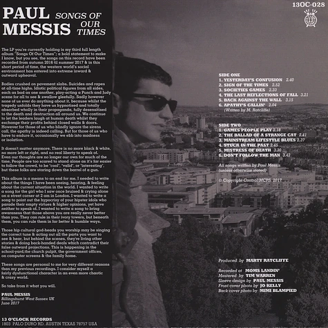 Paul Messis - Songs Of Our Times Black Vinyl Edition