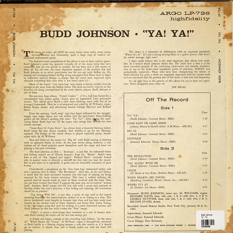 Budd Johnson - Ya! Ya!