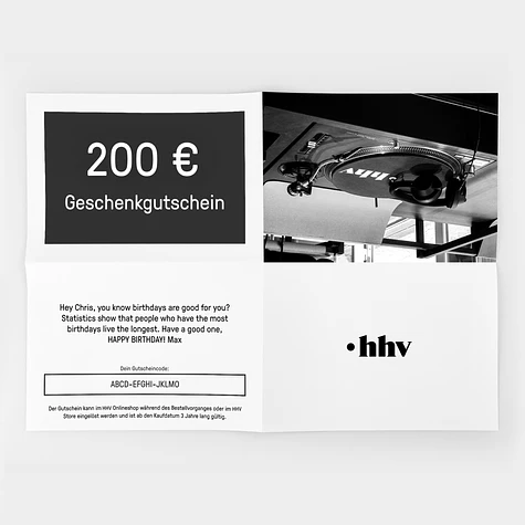 HHV - Gutschein / Voucher - 200 EUR