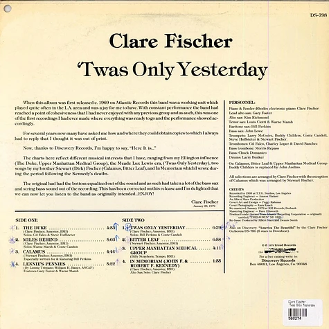 Clare Fischer - 'Twas Only Yesterday