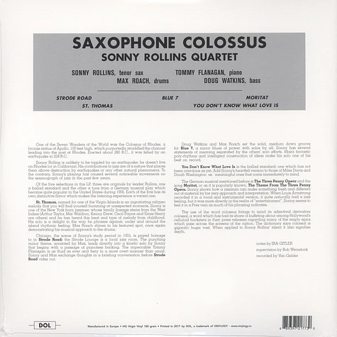 Sonny Rollins - Saxophone Colossus Gatefold Sleeve Edition