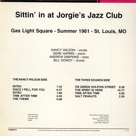 Nancy Wilson & The Three Sounds - Sittin' In At Jorgie's Jazz Club
