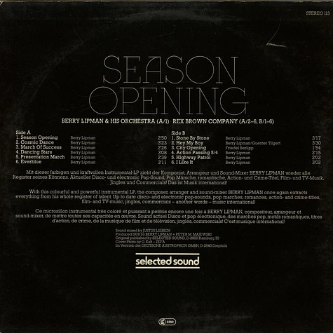 Berry Lipman & His Orchestra / Rex Brown Company - Season Opening