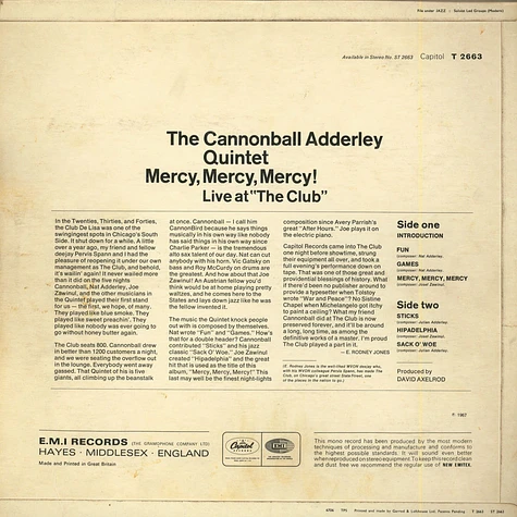 The Cannonball Adderley Quintet - Mercy, Mercy, Mercy! (Live At "The Club")
