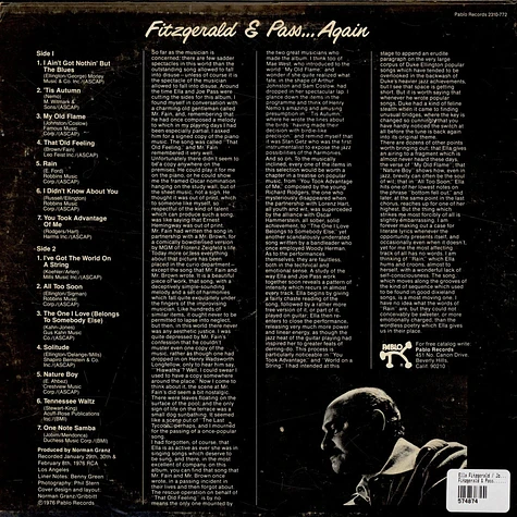 Ella Fitzgerald / Joe Pass - Fitzgerald & Pass...Again