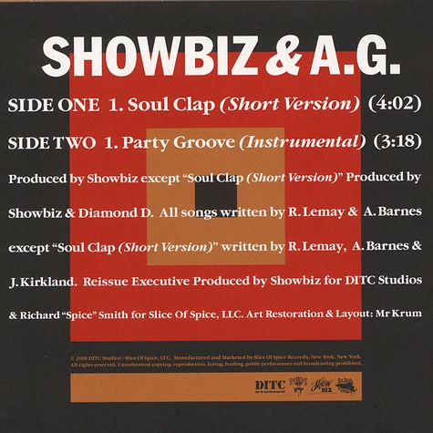 Showbiz & AG - Soul Clap / Party Groove Instrumental Black Vinyl Edition