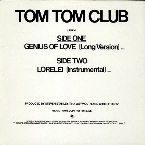 Tom Tom Club - Genius Of Love (Long Version) / Lorelei (Instrumental)