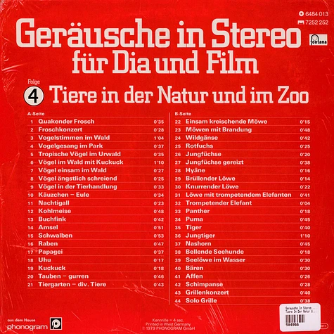 No Artist - Geräusche In Stereo Für Dia Und Film - Folge 4 - Tiere In Der Natur Und Im Zoo