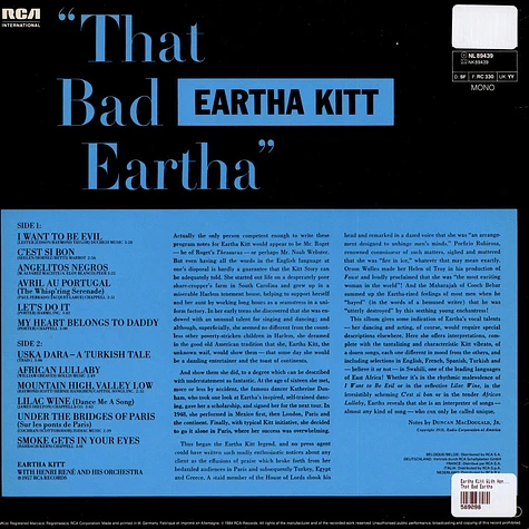Eartha Kitt With Henri Rene And His Orchestra - That Bad Eartha
