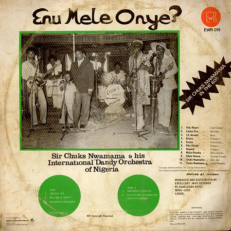 Sir Chuks Nwamama & His Chuks Dandy Orchestra - Enu Mele Onye? - Sir Chuks Nwamama In The 60's