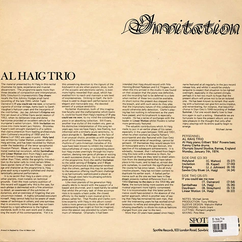 Al Haig Trio - Invitation