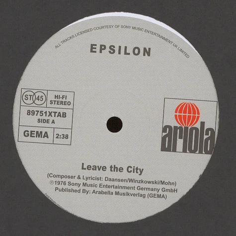 Epsilon - Leave The City / Wake Up