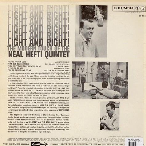 Neal Hefti Quintet - Light And Right! (The Modern Touch Of The Neal Hefti Quintet)