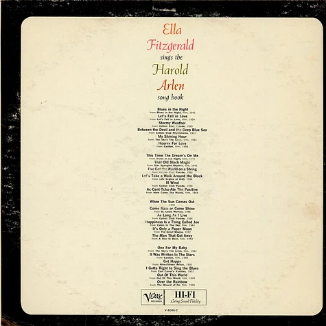 Ella Fitzgerald - Ella Fitzgerald Sings The Harold Arlen Song Book