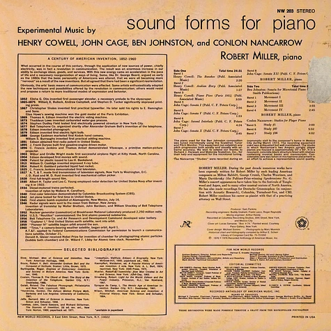 Henry Cowell / John Cage / Ben Johnston / Conlon Nancarrow - Robert Miller - Sound Forms For Piano