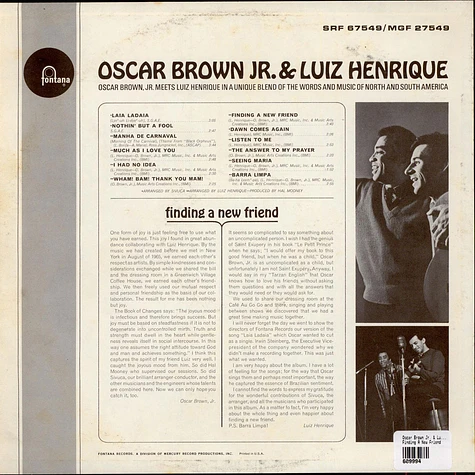 Oscar Brown Jr. & Luiz Henrique - Finding A New Friend