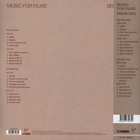 Brian Eno - Music For Films Limited Half Speed Mastered Edition