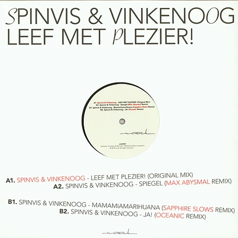 Spinvis & Vinkenoog - Leef Met Plezier! EP Max Abysmal, Sapphire Slows & Oceanic Remixes