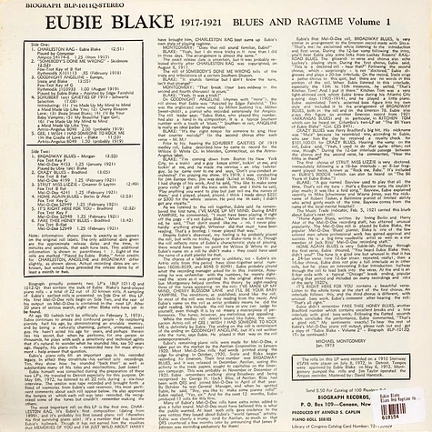 Eubie Blake - Blues And Ragtime Volume 1