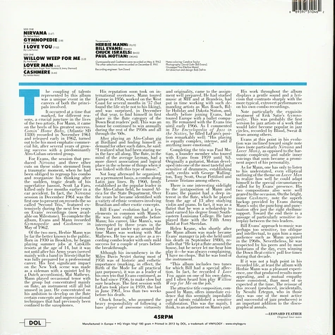 Herbie Mann & Bill Evans Trio - Nirvana Gatefold Sleeve Edition