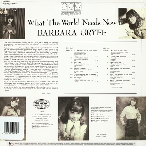 Barbara Gryfe - What The World Needs Now Red Vinyl Edition
