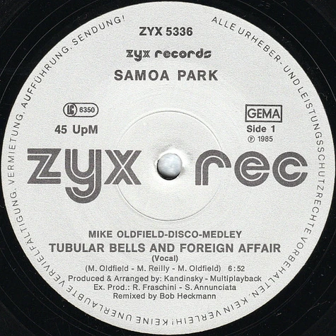 Samoa Park - Tubular Bells And Foreign Affair (Mike Oldfield - Disco Medley)