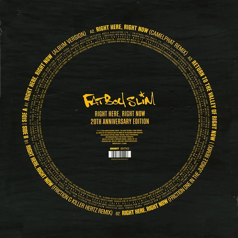 Fatboy Slim - Right Here, Right Now Remixes Die-cut Yellow Vinyl Record Store Day 2019 Edition