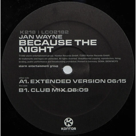 Jan Wayne - Because The Night