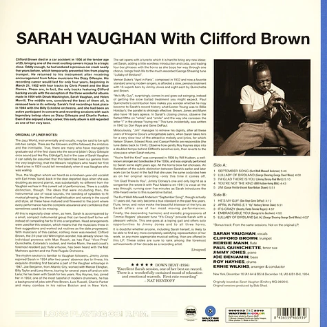 Sarah Vaughan - Sarah Vaughan With Clifford Brown Transparent Blue Vinyl Edition
