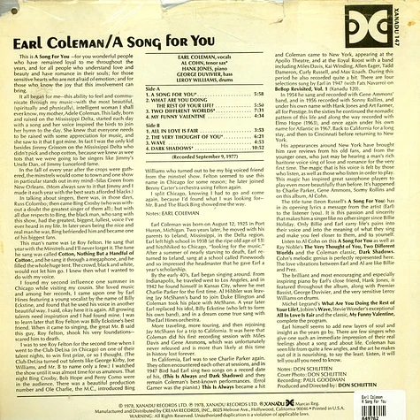 Earl Coleman - A Song For You