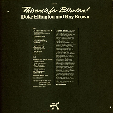 Duke Ellington - Ray Brown - This One's For Blanton