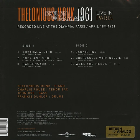 Thelonious Monk - 1961 Live In Paris