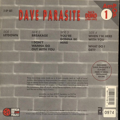 Dave Parasite - Back To Demo (1989-1991)