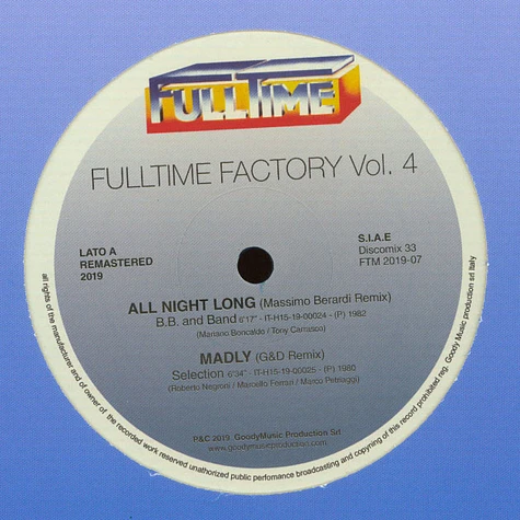 V.A. - Fulltime Factory Volume 4 Transparent Blue Vinyl Edition