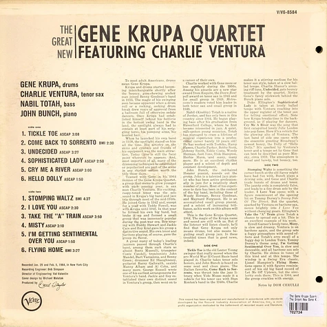 The Gene Krupa Quartet Featuring Charlie Ventura - The Great New Gene Krupa Quartet Featuring Charlie Ventura