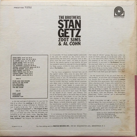 Stan Getz, Zoot Sims & Al Cohn - The Brothers