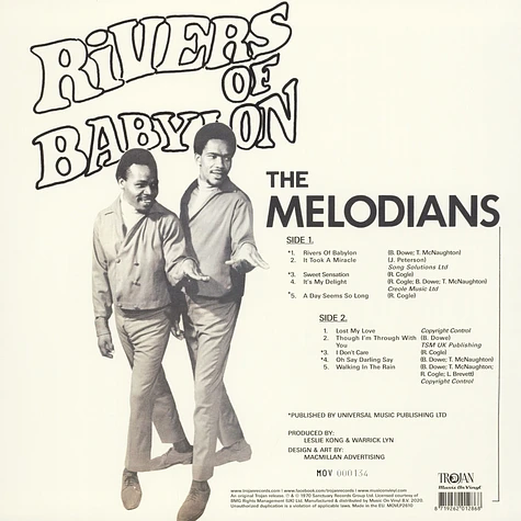 The Melodians - Rivers Of Babylon Limited Numbered Orange Vinyl Edition