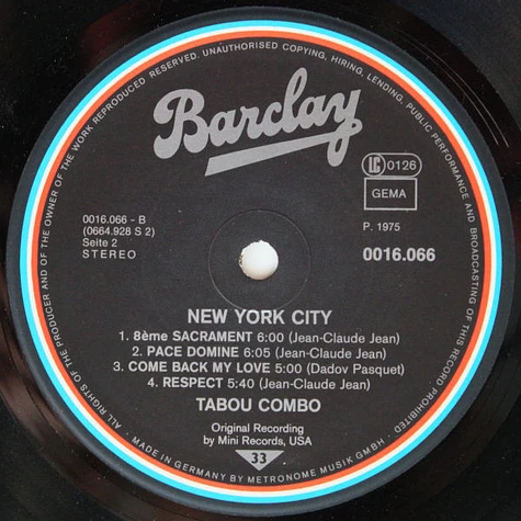 Tabou Combo - New York City - 8th Sacrement