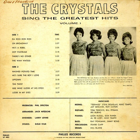 The Crystals - Sing The Greatest Hits Volume 1
