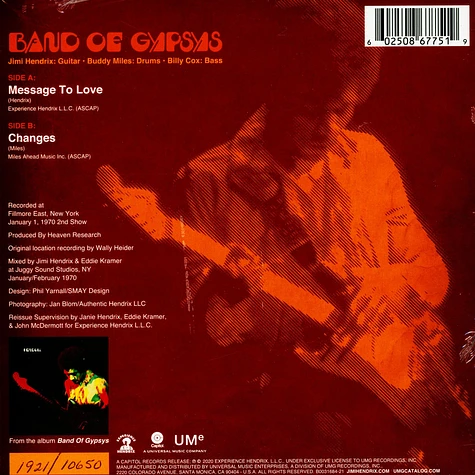 Jimi Hendrix - Message Of Love / Changes Red & Orange Splattered Record Store Day 2020 Edition