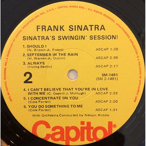 Frank Sinatra With Nelson Riddle And His Orchestra - Sinatra's Swingin' Session !!!