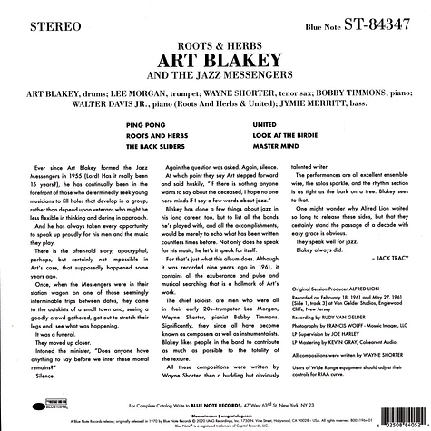 Art Blakey & The Jazz Messengers - Roots And Herbs Tone Poet Vinyl Edition