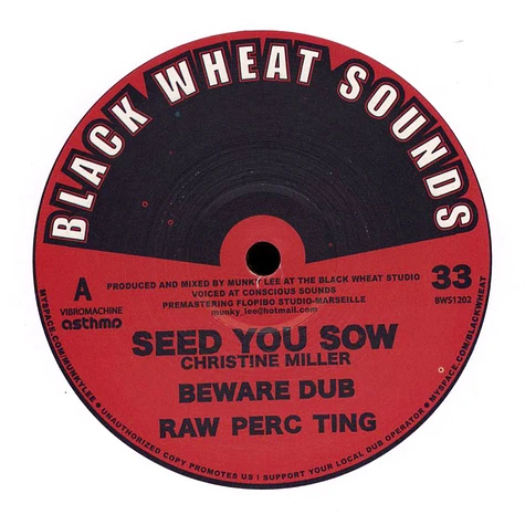 Christine Miller / Sister Charlotte - Seed You Sow, Beware Dub, Raw Perc Ting / Jah Eternally Let Us Unite Dub, Militant Free Riddim