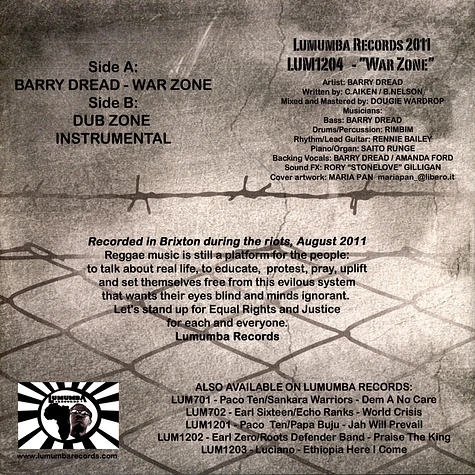 Barry Dread - War Zone / Dub Zone, Instrumental