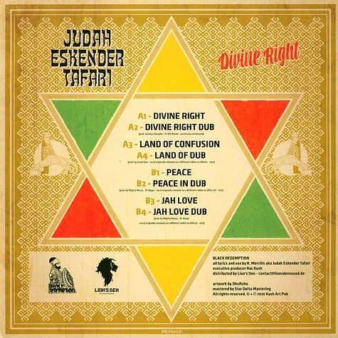 Judah Eskender Tafari & Russ Disciples, Jonah Dan & Mighty Massa - Divine Right, Dub, Land Of Confusion, Dub / Peace, Dub, Jah Love, Dub