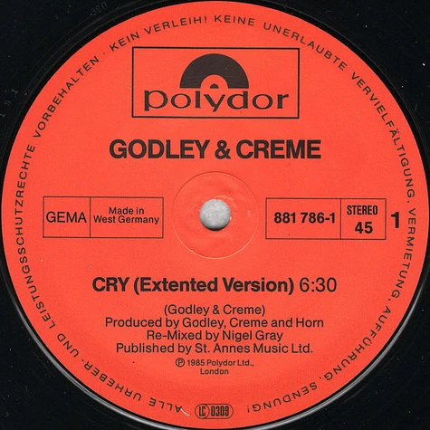 Godley & Creme - Cry (Extended Remix)