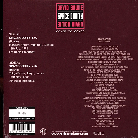 David Bowie - Space Oddity Live Purple Vinyl Edition